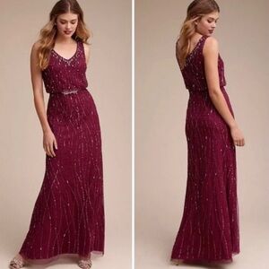 BHLDN x Adrianna Papell Brooklyn beaded floor-length gown, Black Cherry - Size 4